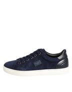 Blaue Leder-Wildleder-Low-Top-Sneakers