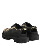 Black Leather Jeweled Crystals Derby Shoes