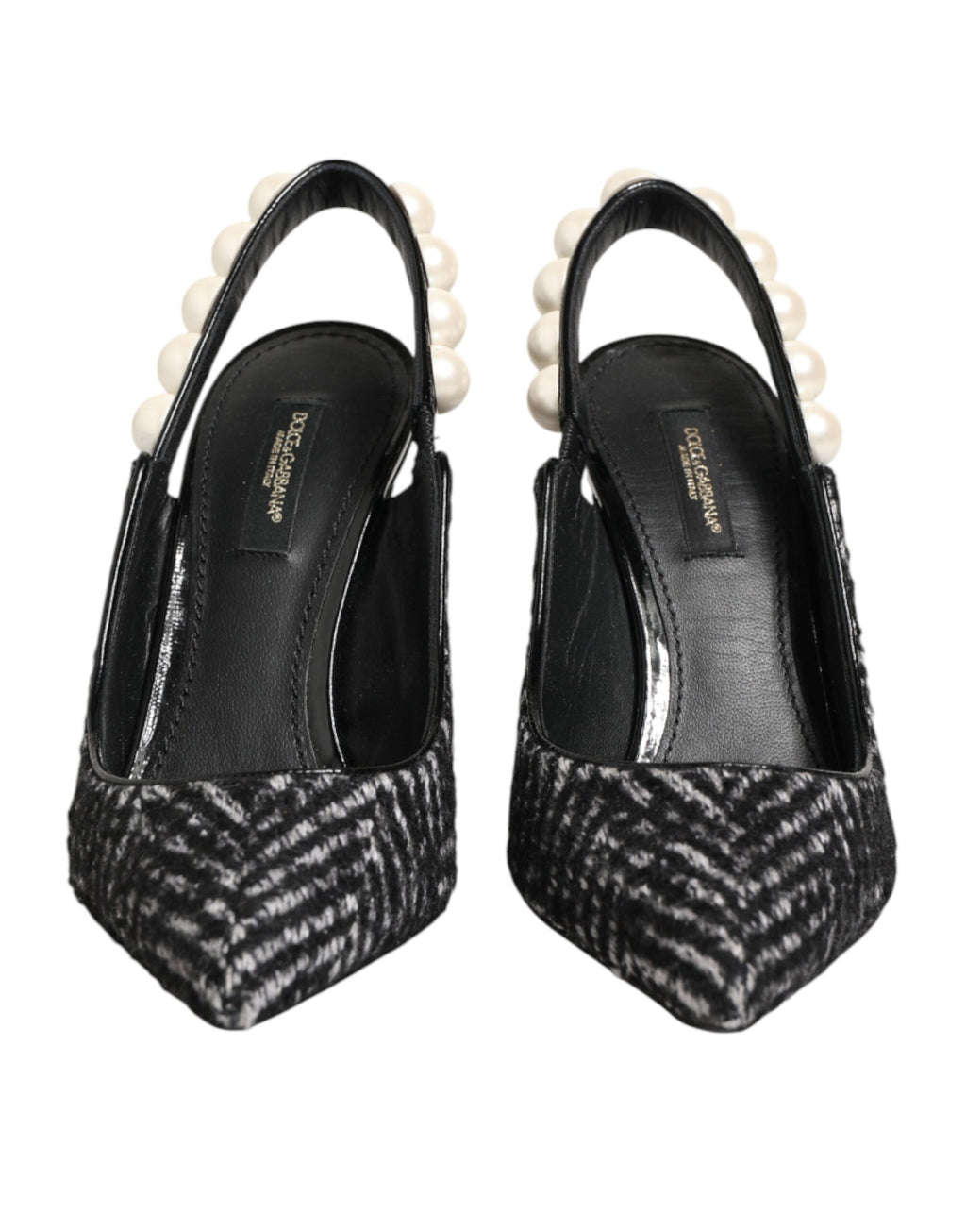 White Black Chevron Faux Pearl Slingbacks Schuhe