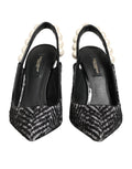 White Black Chevron Faux Pearl Slingbacks Schuhe