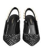 White Black Chevron Faux Pearl Slingbacks Schuhe