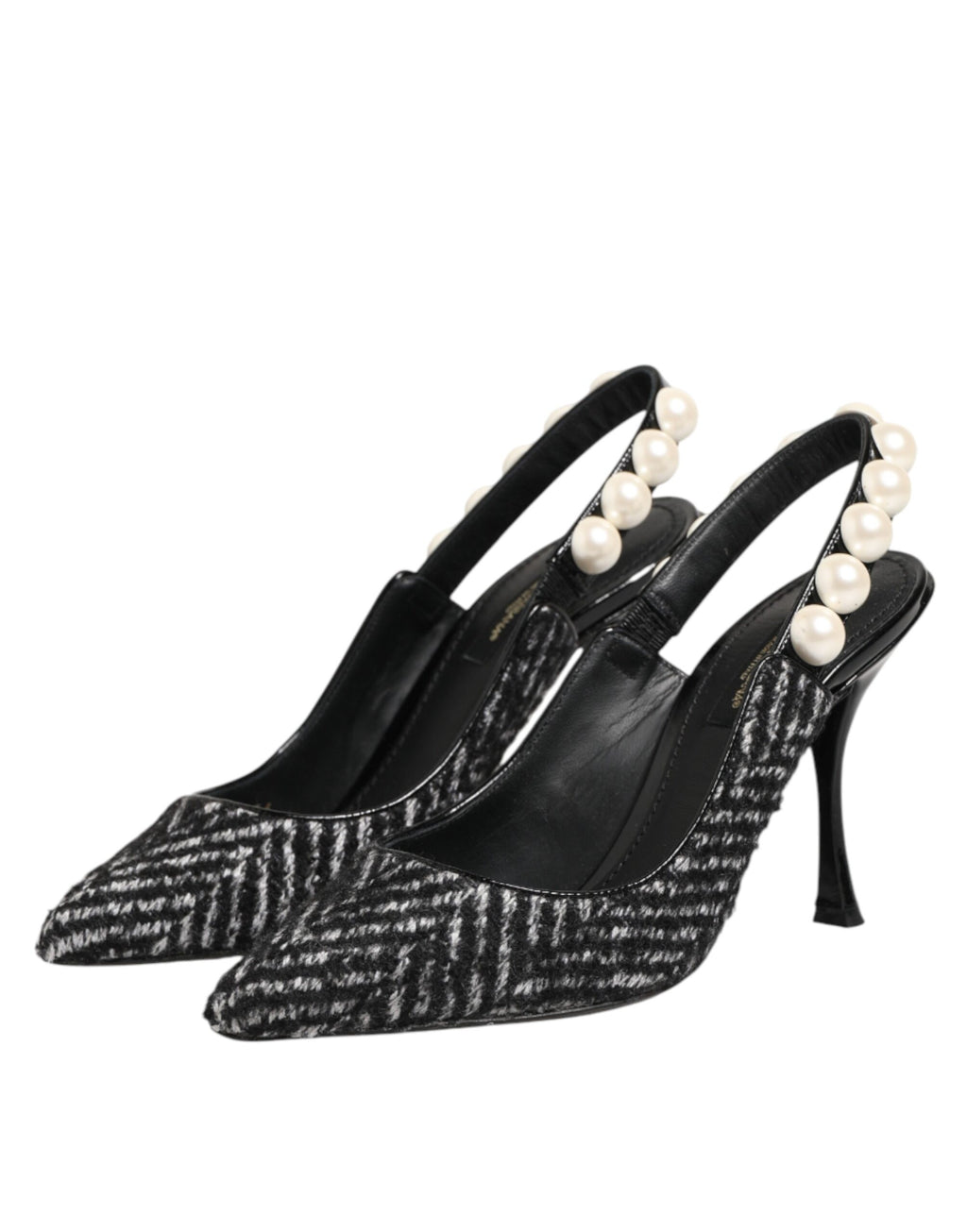 White Black Chevron Faux Pearl Slingbacks Schuhe