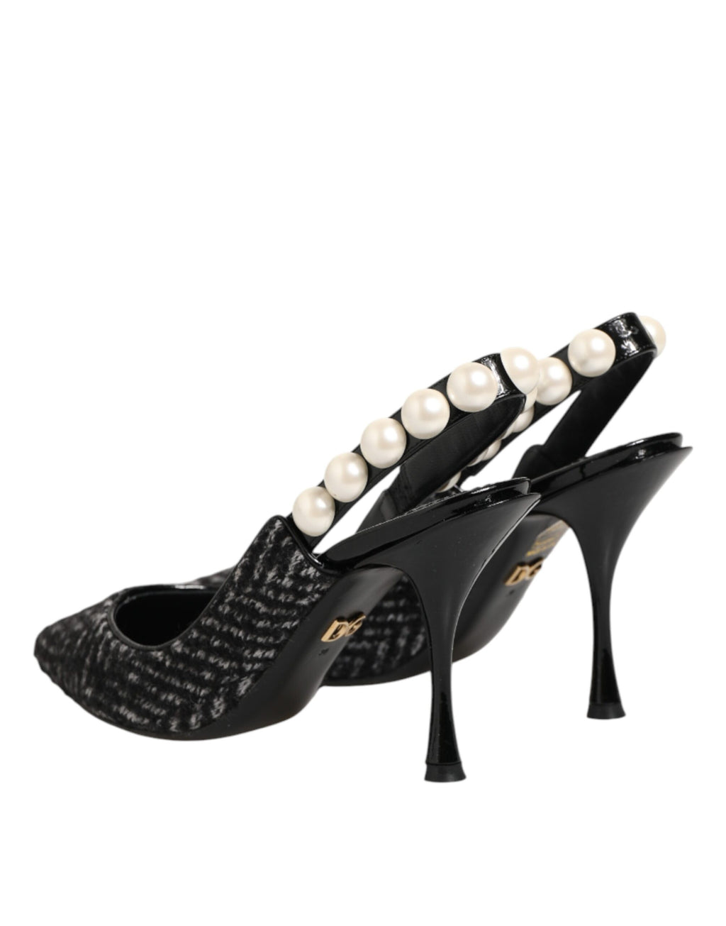 White Black Chevron Faux Pearl Slingbacks Schuhe