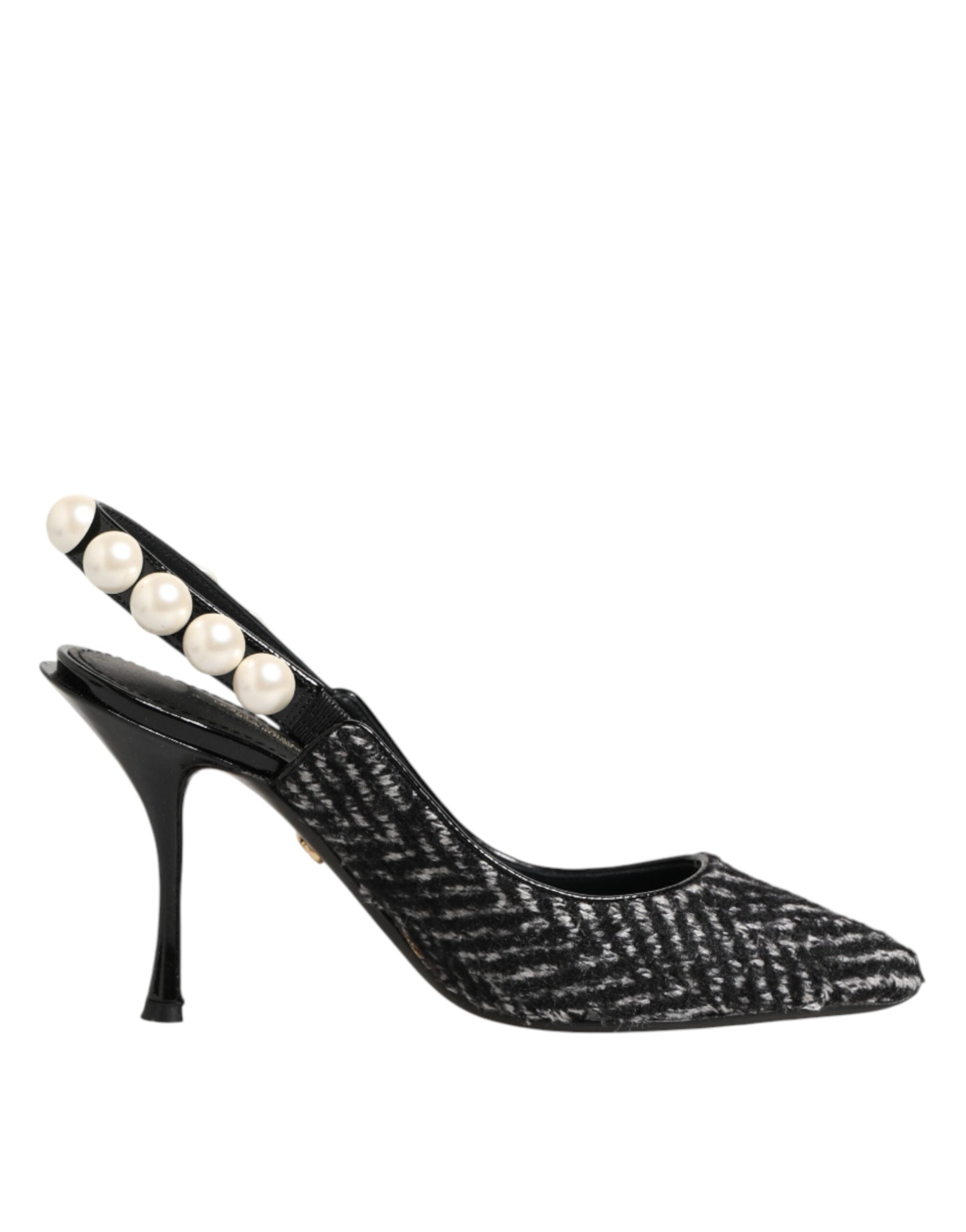 White Black Chevron Faux Pearl Slingbacks Schuhe