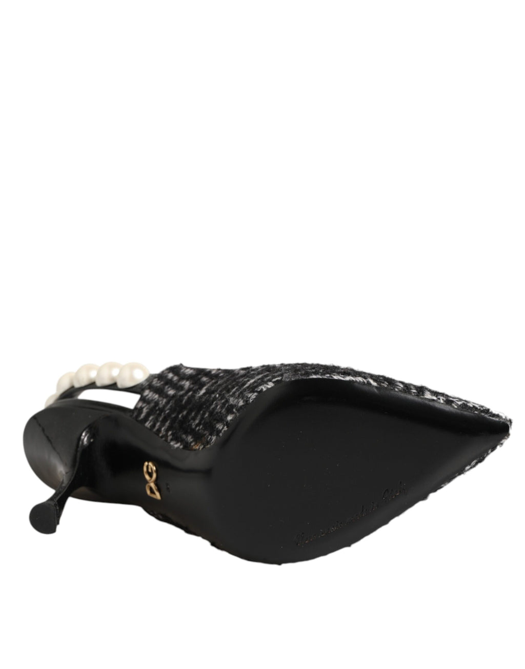 White Black Chevron Faux Pearl Slingbacks Schuhe