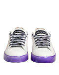White Purple Leather Low Top Sneaker Shoes