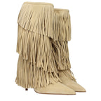 Beige Leather Flat Boots