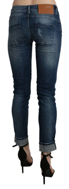 Cotton Blue Washed Low Waist Skinny Cropped Jeans