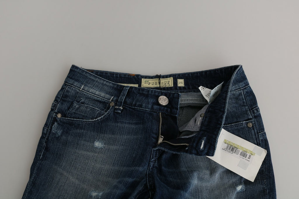 Cotton Blue Washed Low Waist Skinny Cropped Jeans
