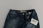 Cotton Blue Washed Low Waist Skinny Cropped Jeans