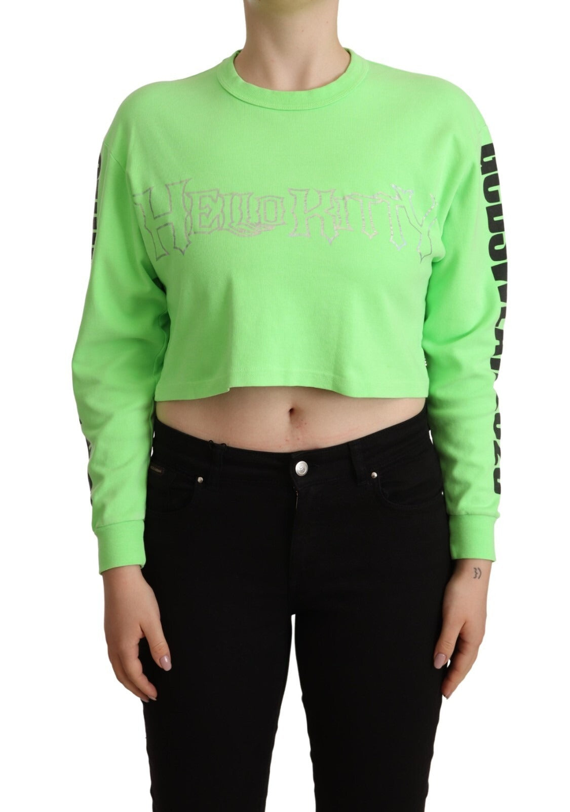 Mint Green Printed Long Sleeves Cropped Top Sweater