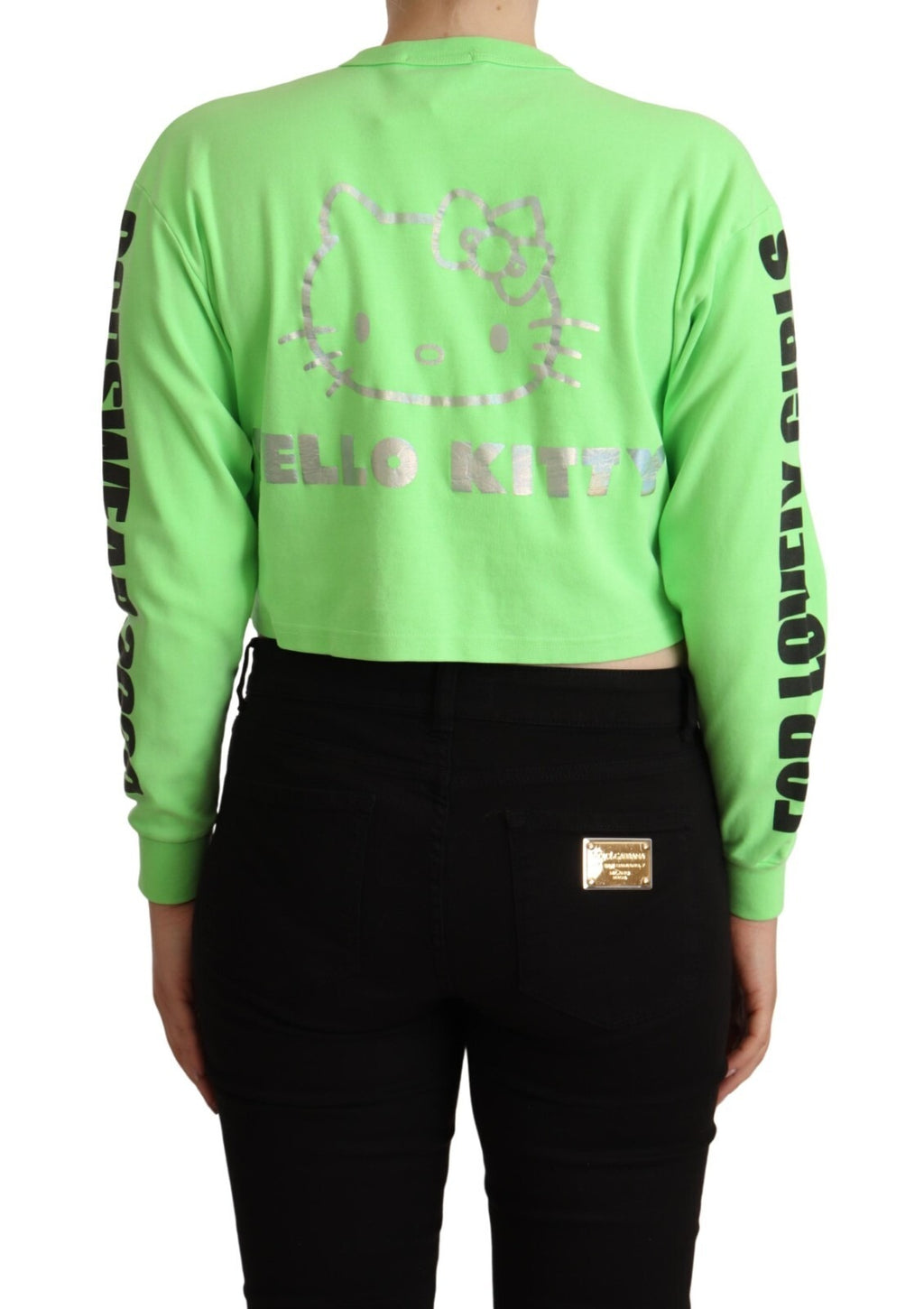 Mint Green Printed Long Sleeves Cropped Top Sweater