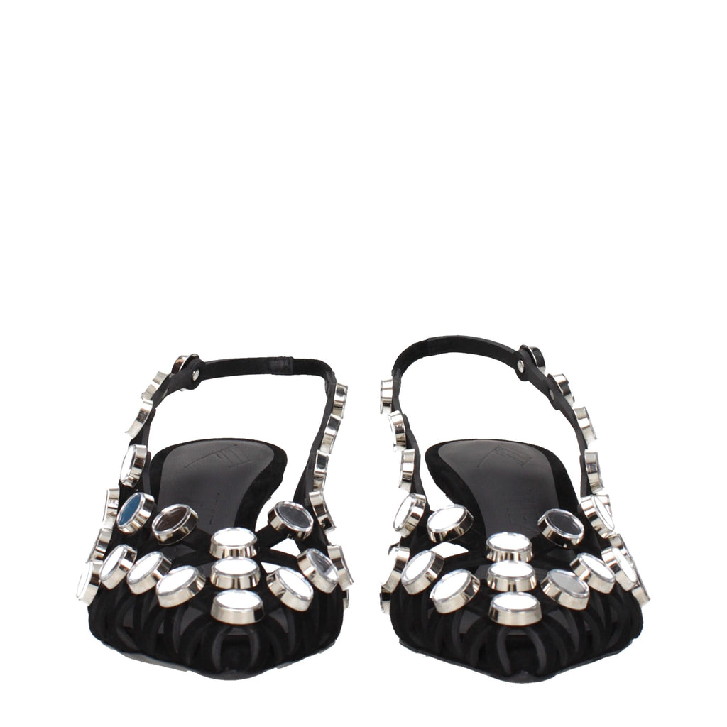 Schwarze Stiletto-Sandalen aus Leder