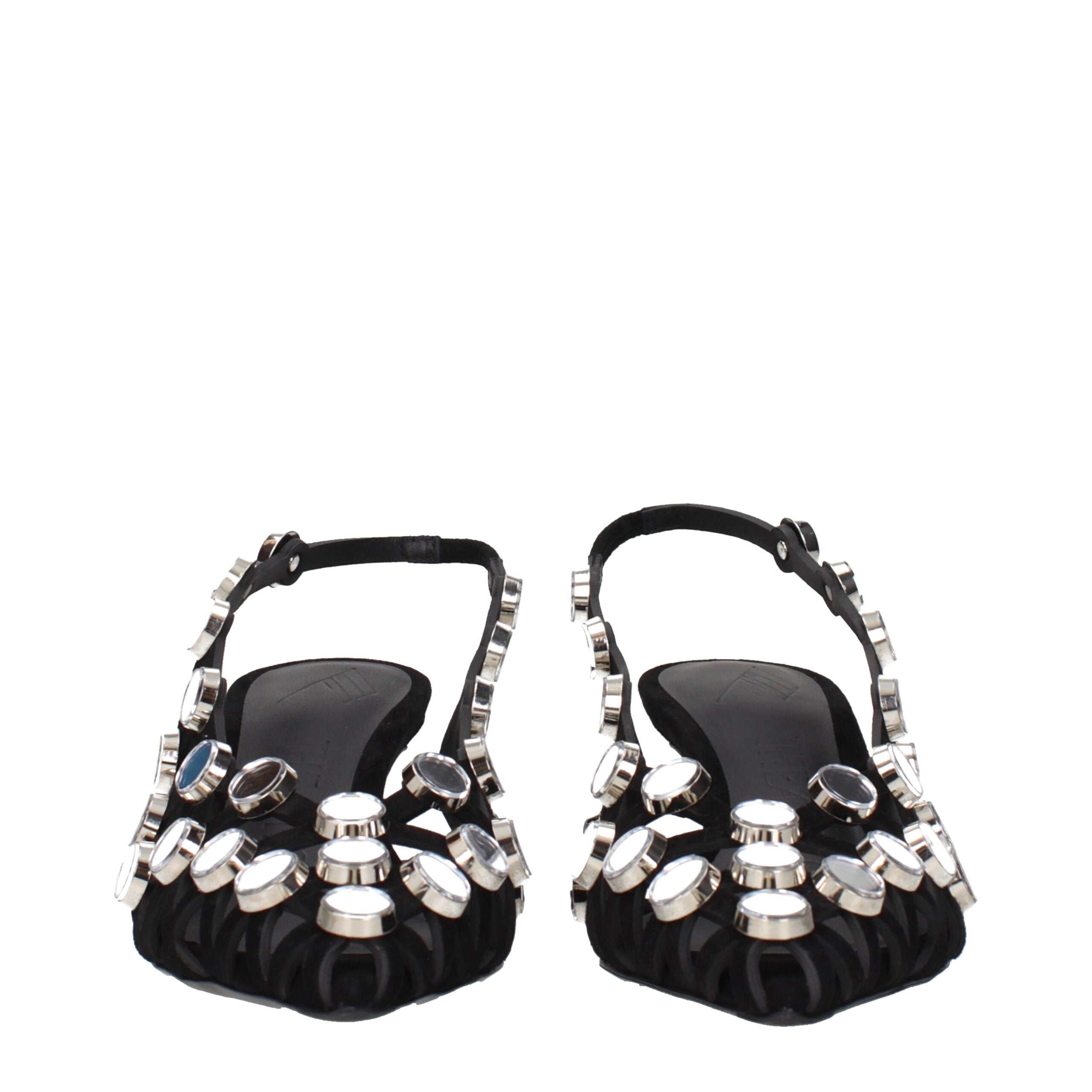 Schwarze Stiletto-Sandalen aus Leder