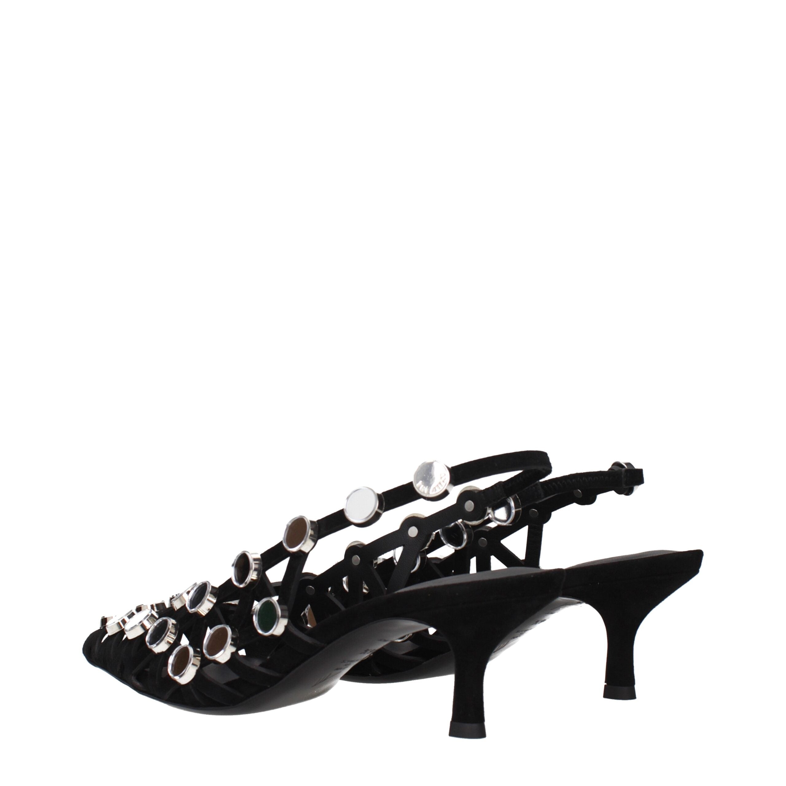Schwarze Stiletto-Sandalen aus Leder