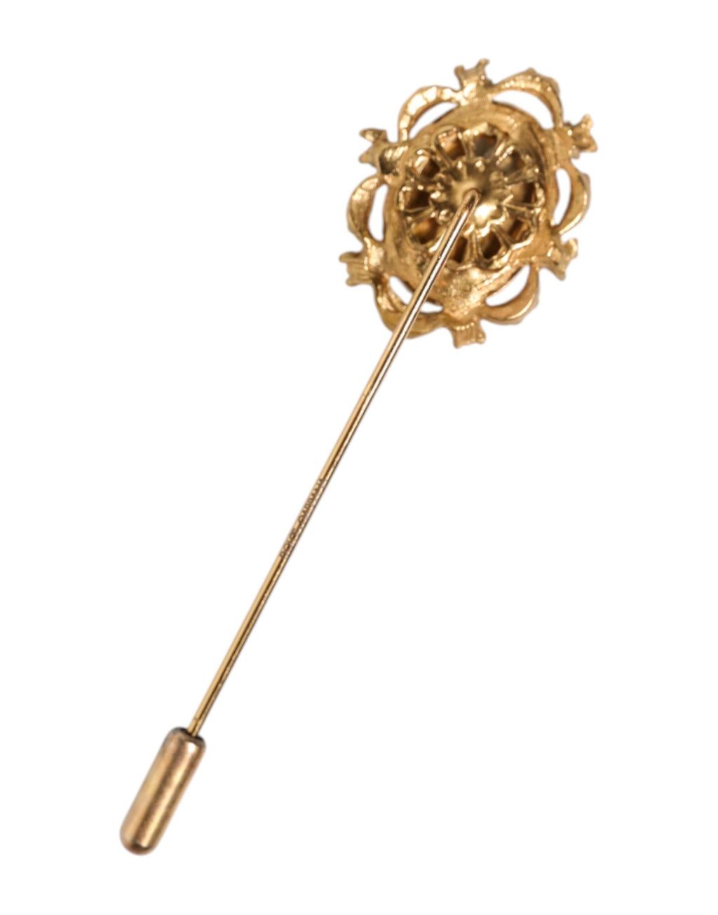 Goldfarbene Brosche mit grünem Stein, antikes Herren-Accessoire, Anstecknadel