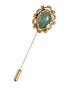 Goldfarbene Brosche mit grünem Stein, antikes Herren-Accessoire, Anstecknadel