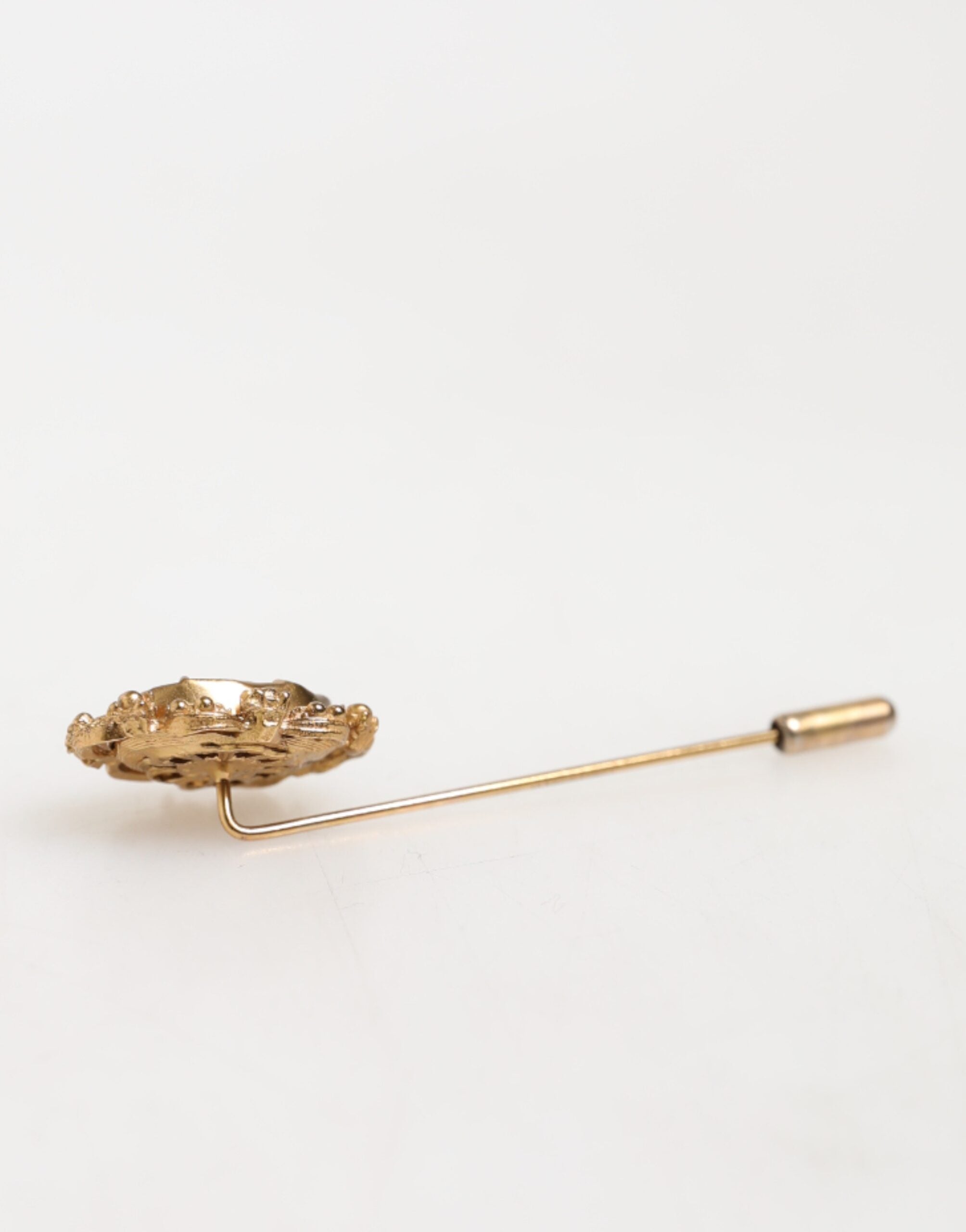 Goldfarbene Brosche mit grünem Stein, antikes Herren-Accessoire, Anstecknadel