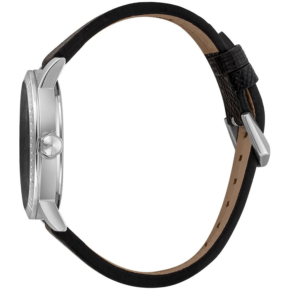 Schwarze Lederarmbanduhr