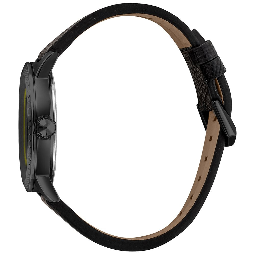 Schwarze Lederarmbanduhr