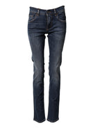 Blue Cotton Stretch Skinny Herren-Jeans aus Denim