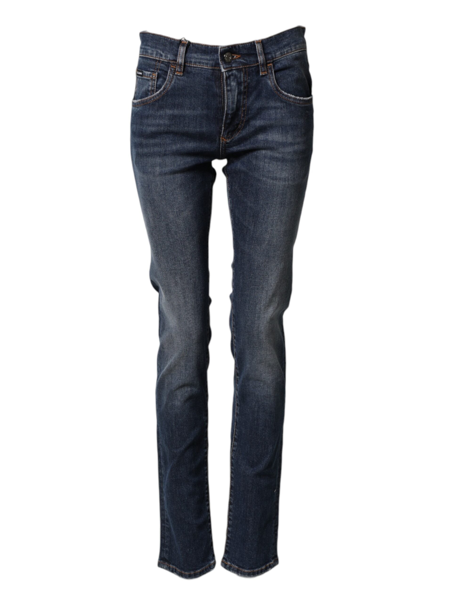 Blue Cotton Stretch Skinny Herren-Jeans aus Denim