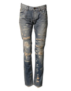 Blaue zerfetzte Skinny Jeans für Herren