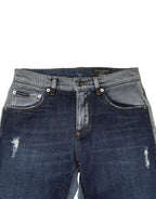 Blue Two Tone Cotton Men's Skinny Denim Jeans