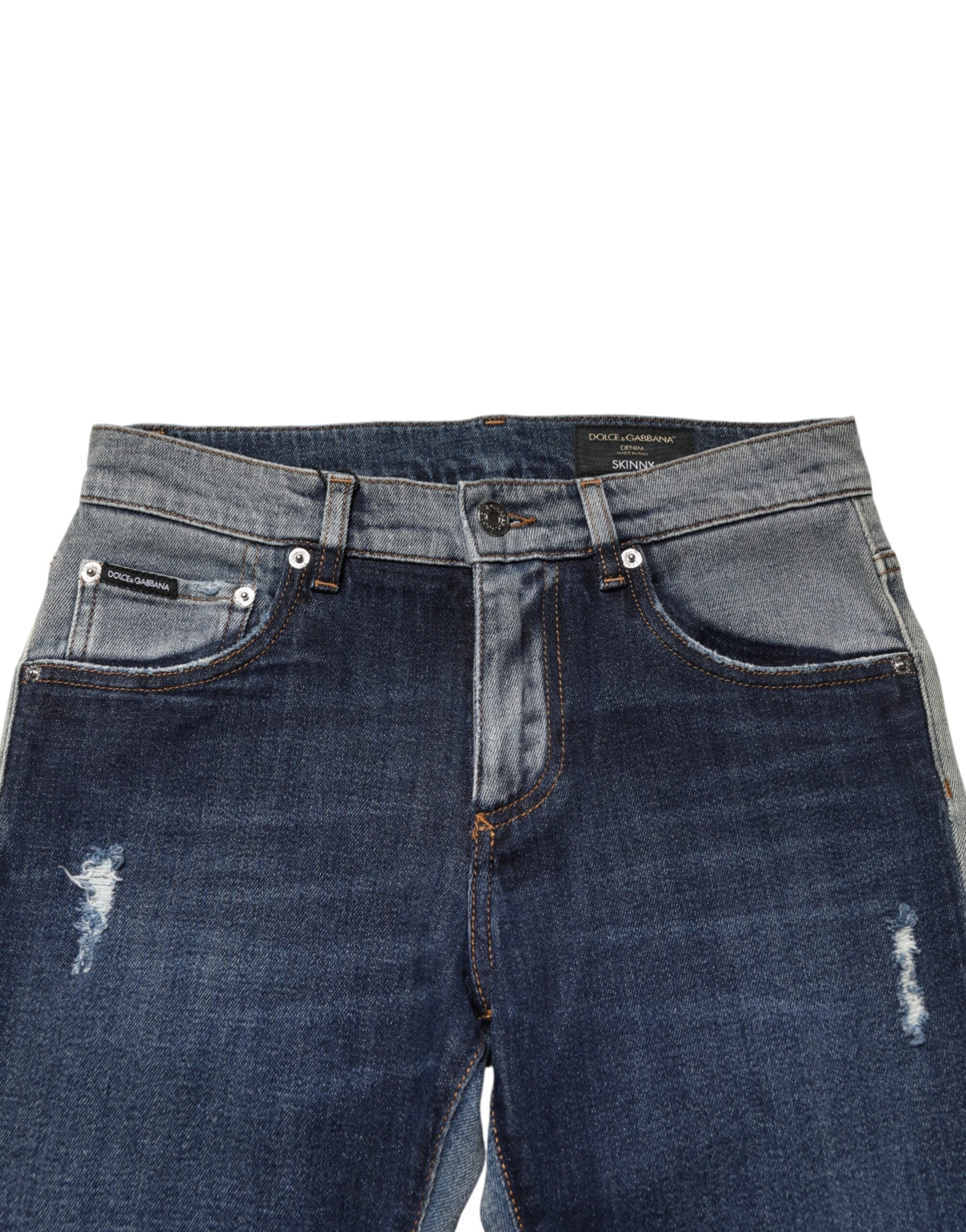 Blue Two Tone Cotton Men's Skinny Denim Jeans