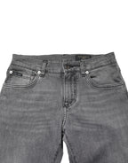 Gray Cotton Mid Waist Skinny Denim Jeans