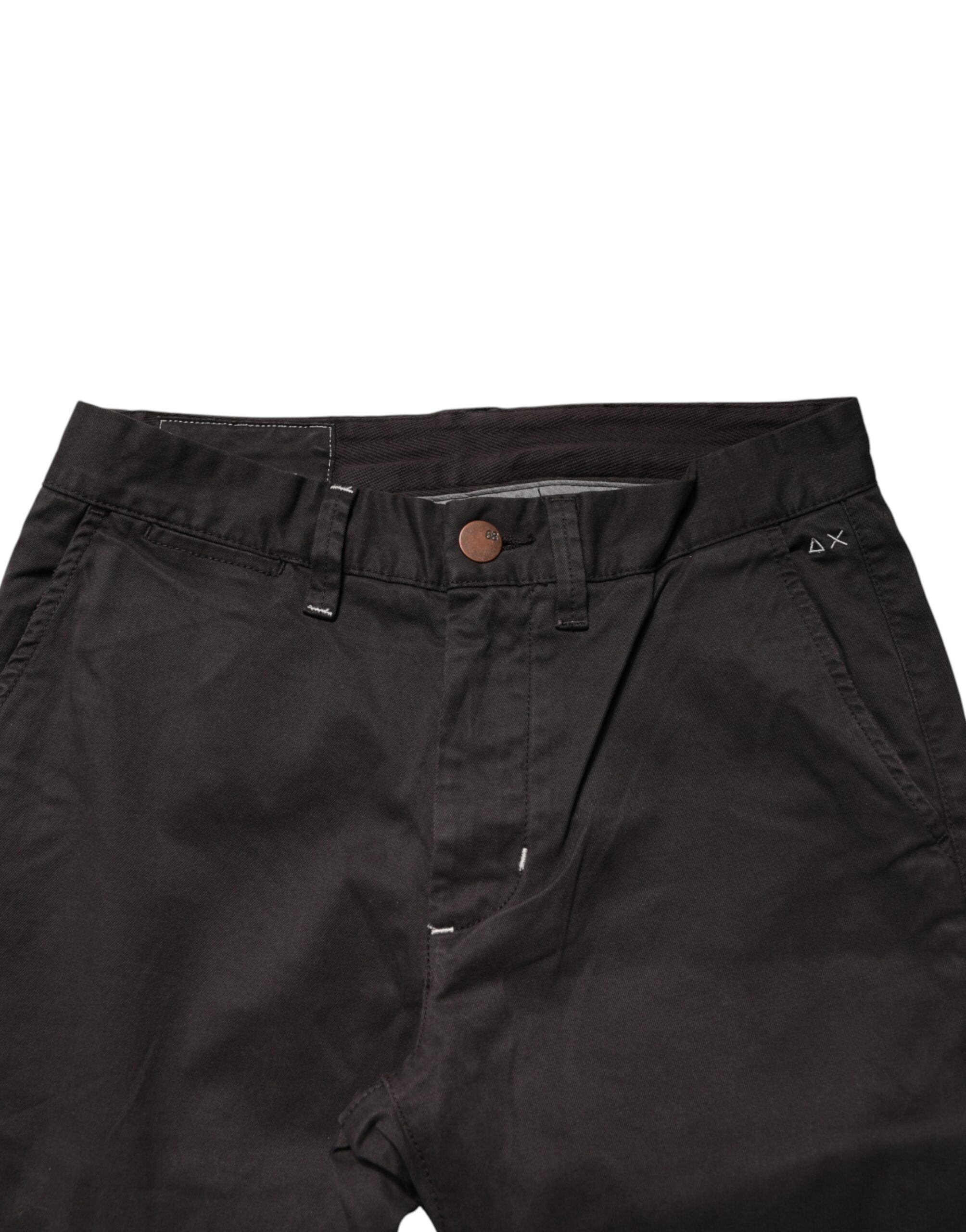 Dark Brown Cotton Stretch Straight Mid Waist Trouser Pants