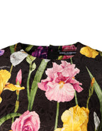 Black Floral Brocade A-line Mini Dress