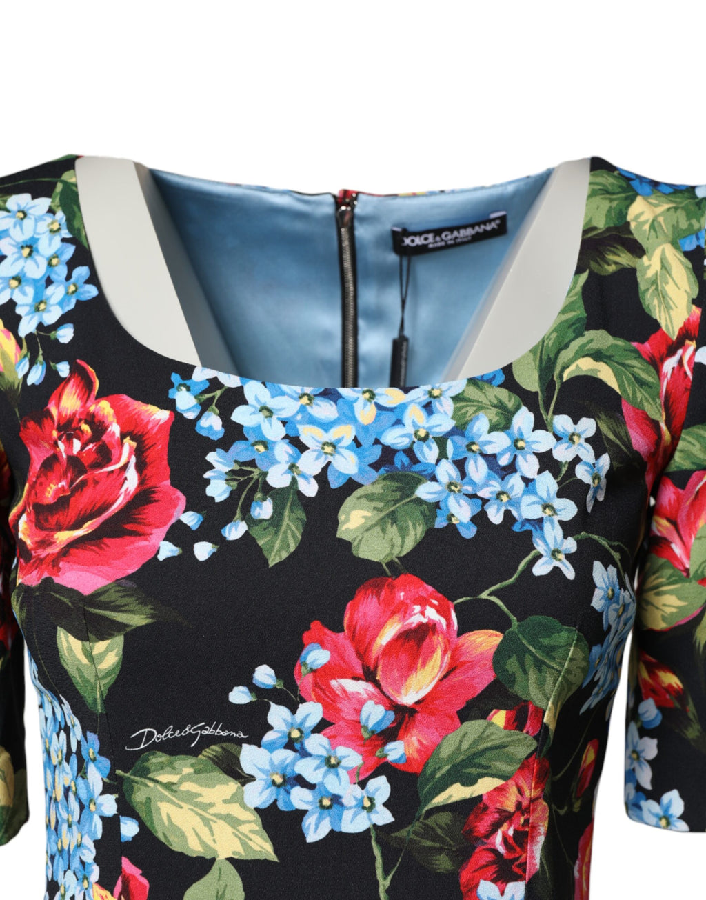Schwarzes Midi-Bleistiftkleid aus Viskose mit Blumenmuster