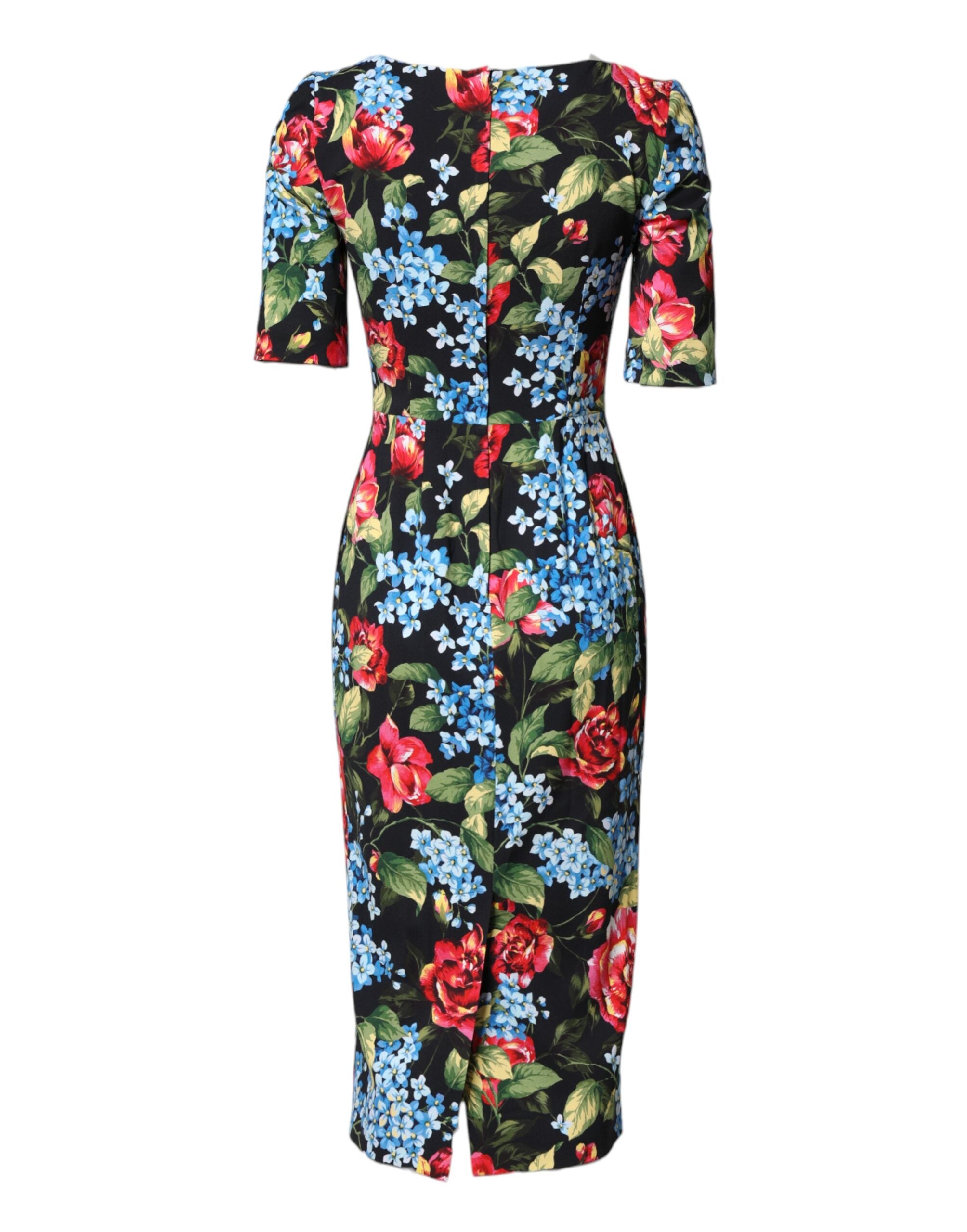 Schwarzes Midi-Bleistiftkleid aus Viskose mit Blumenmuster