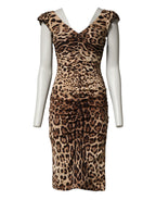Brown Leopard Sleeveless Sheath Midi Dress