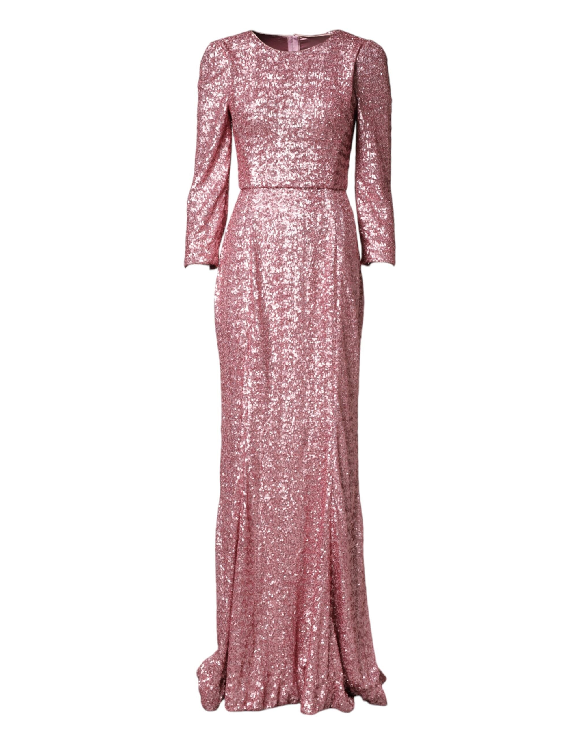 Pink Sequined Mermaid Long Gown Dress