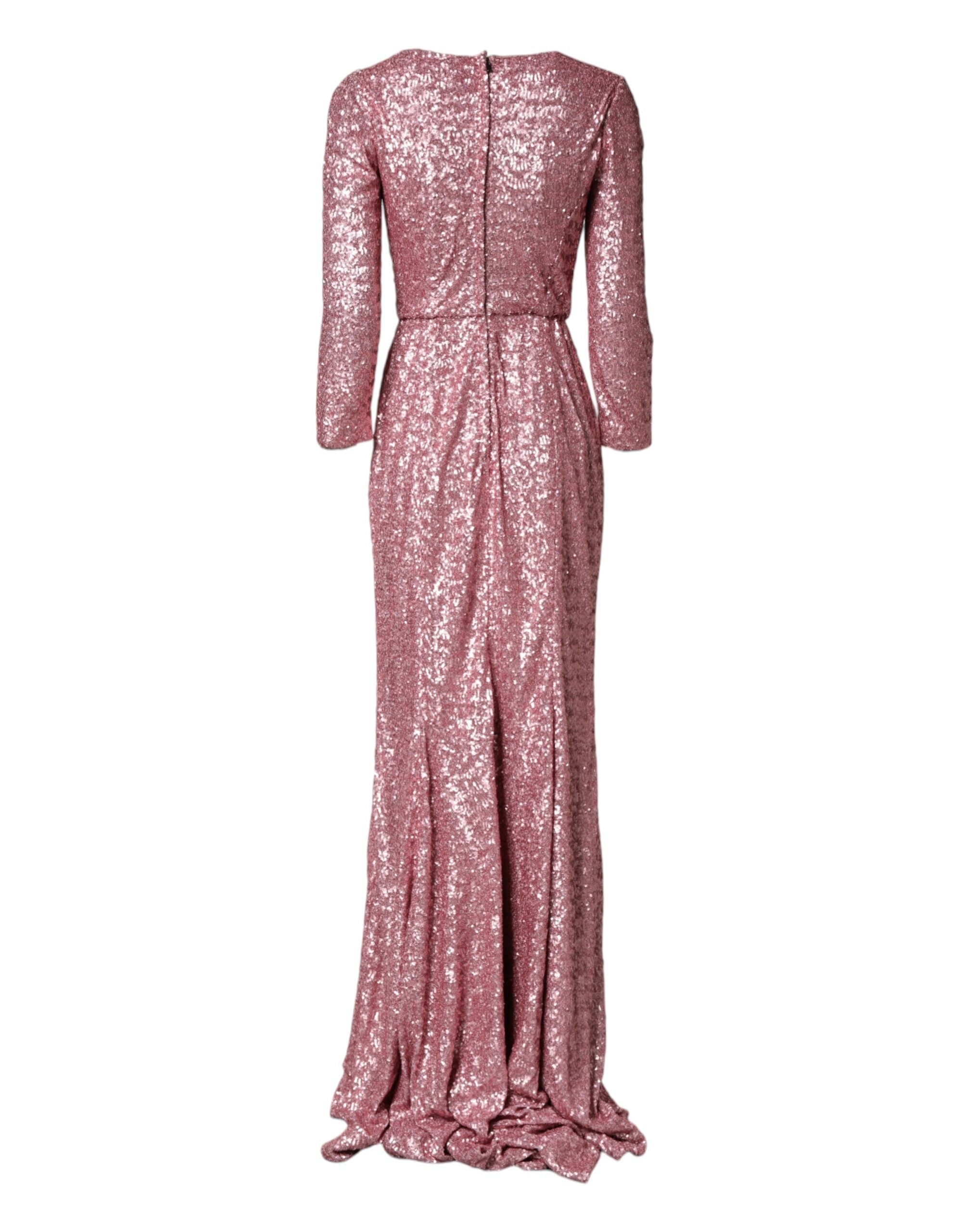 Pink Sequined Mermaid Long Gown Dress