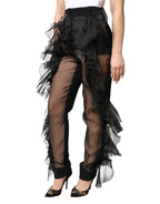 Schwarze Hose mit hoher Taille aus Tüllwolle