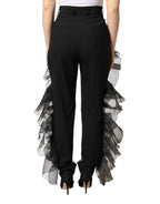 Schwarze Hose mit hoher Taille aus Tüllwolle