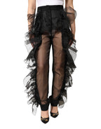 Schwarze Hose mit hoher Taille aus Tüllwolle