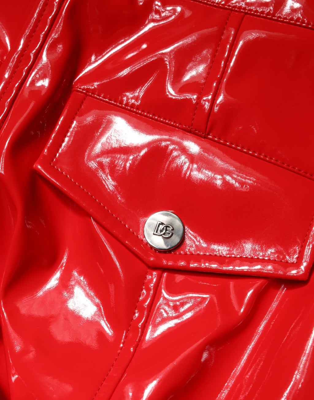 Rote glänzende Polyester-Cargohose mit weitem Bein