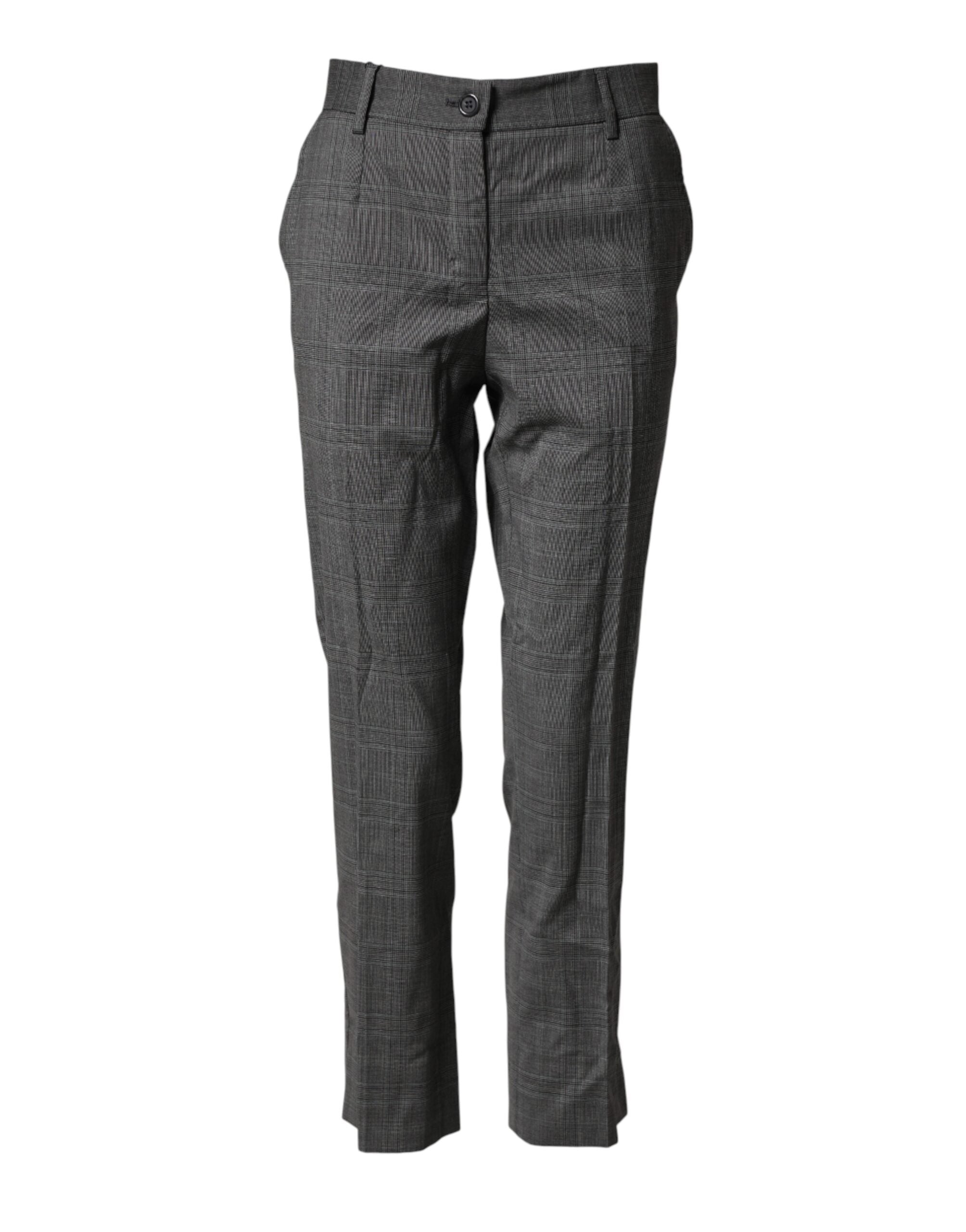 Dunkelgraue Karierte Tartan-Hose aus Schurwolle