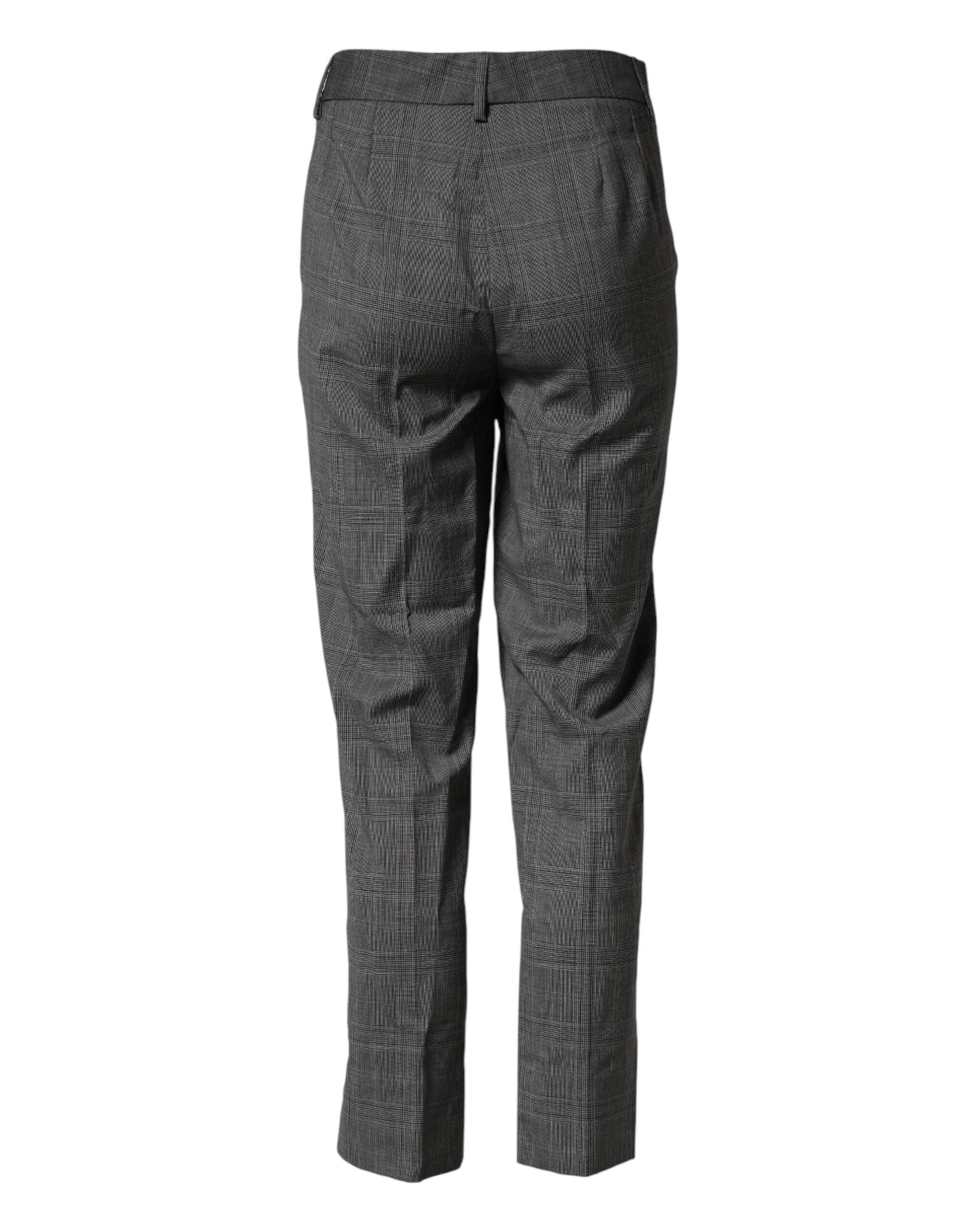 Dunkelgraue Karierte Tartan-Hose aus Schurwolle