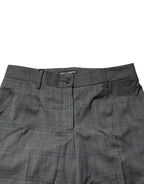 Dunkelgraue Karierte Tartan-Hose aus Schurwolle
