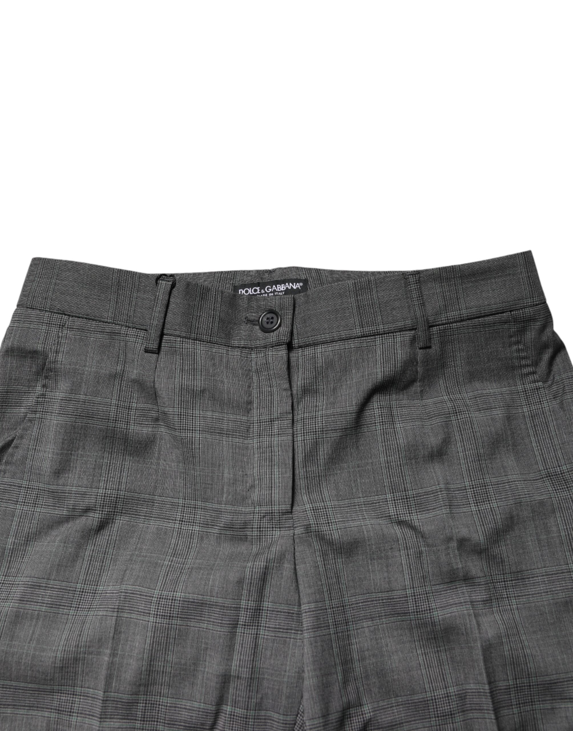 Dunkelgraue Karierte Tartan-Hose aus Schurwolle