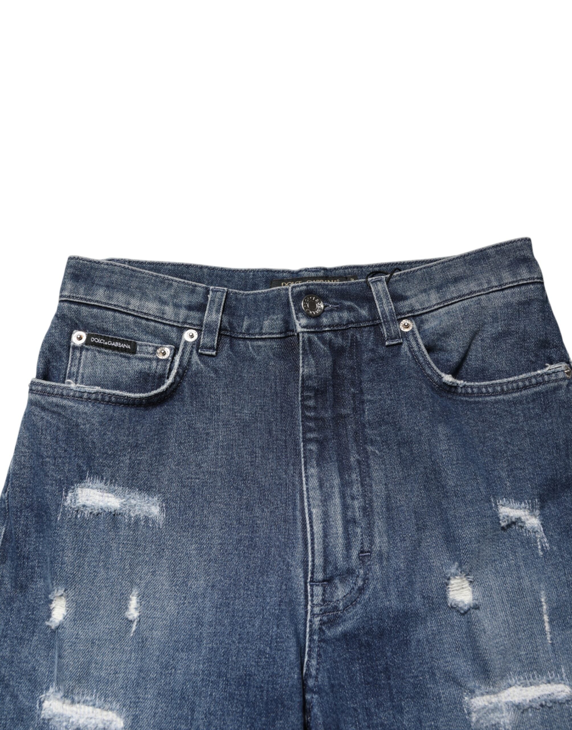 Blue Distressed Washed Logo GRACE Denim Jeans