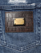 Blue Distressed Washed Logo GRACE Denim Jeans