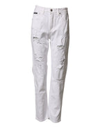 White Distressed Cotton BOYFRIEND Denim Jeans