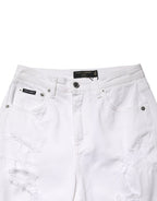 White Distressed Cotton BOYFRIEND Denim Jeans