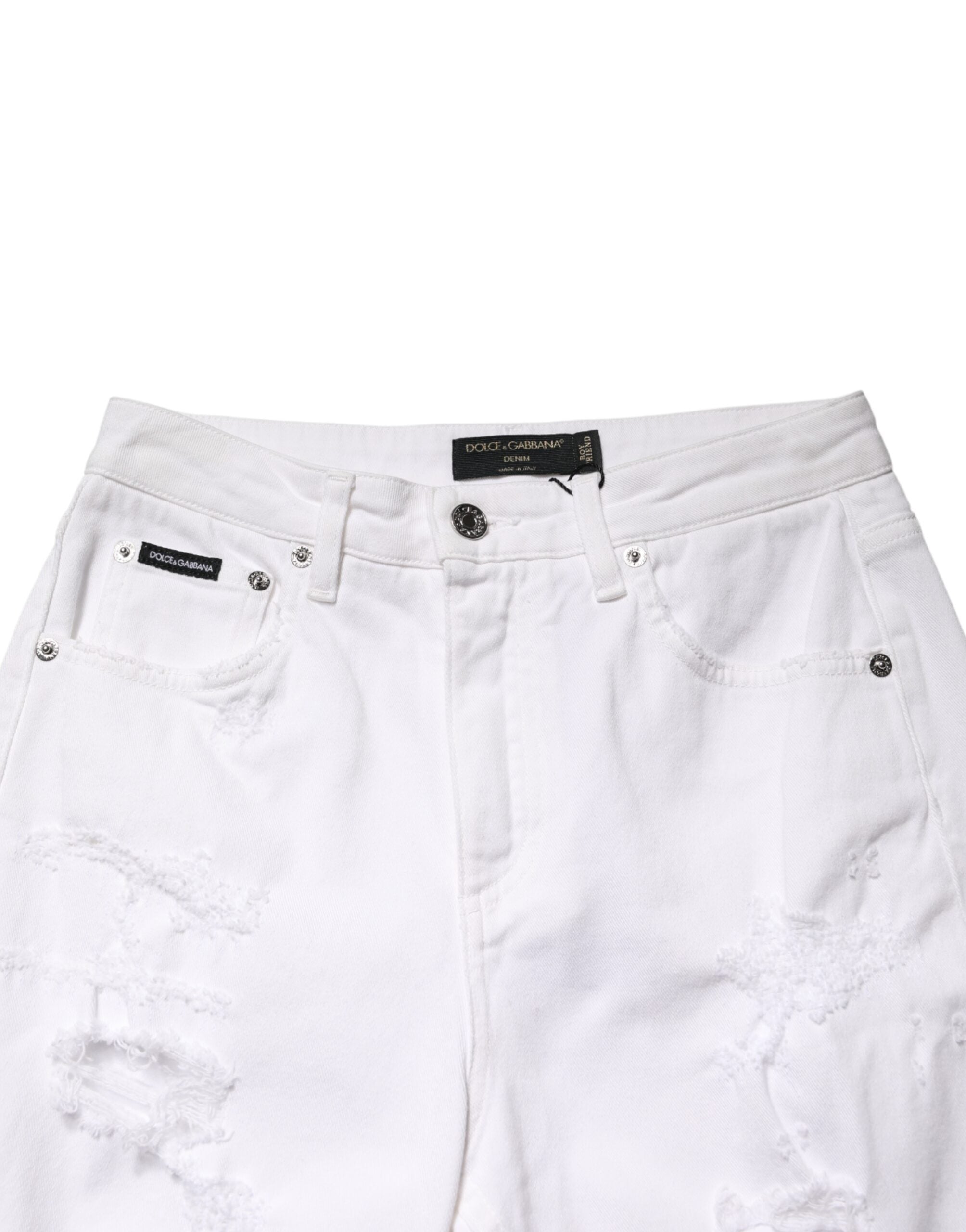 White Distressed Cotton BOYFRIEND Denim Jeans